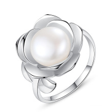 Rose Flower Shape Platinum Gold Plated Silver Freshwater Pearl Rings